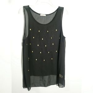 ISSI Gold Studded Hi Low Sheer Tank Top